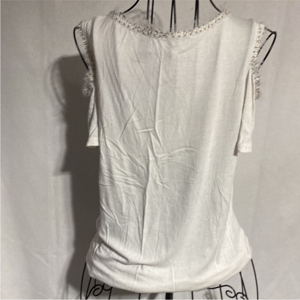 BKE Cream Sleeveless Blouse with Beaded Trim - Picture 2 of 7